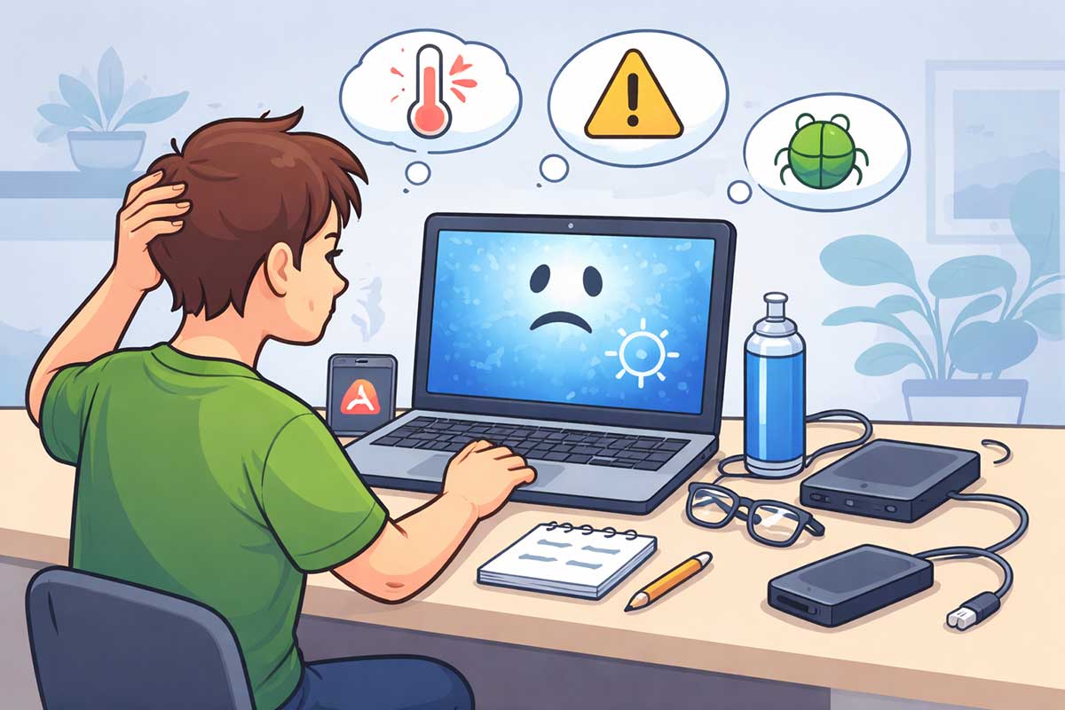 Computer freezing or crashing while a beginner troubleshoots common system issues β
Clear β
Descriptive β
Beginner-focused β
No keyword stuffing