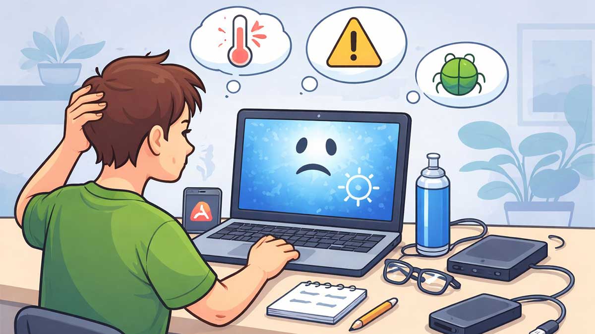 Computer freezing or crashing while a beginner troubleshoots common system issues ✅ Clear ✅ Descriptive ✅ Beginner-focused ✅ No keyword stuffing