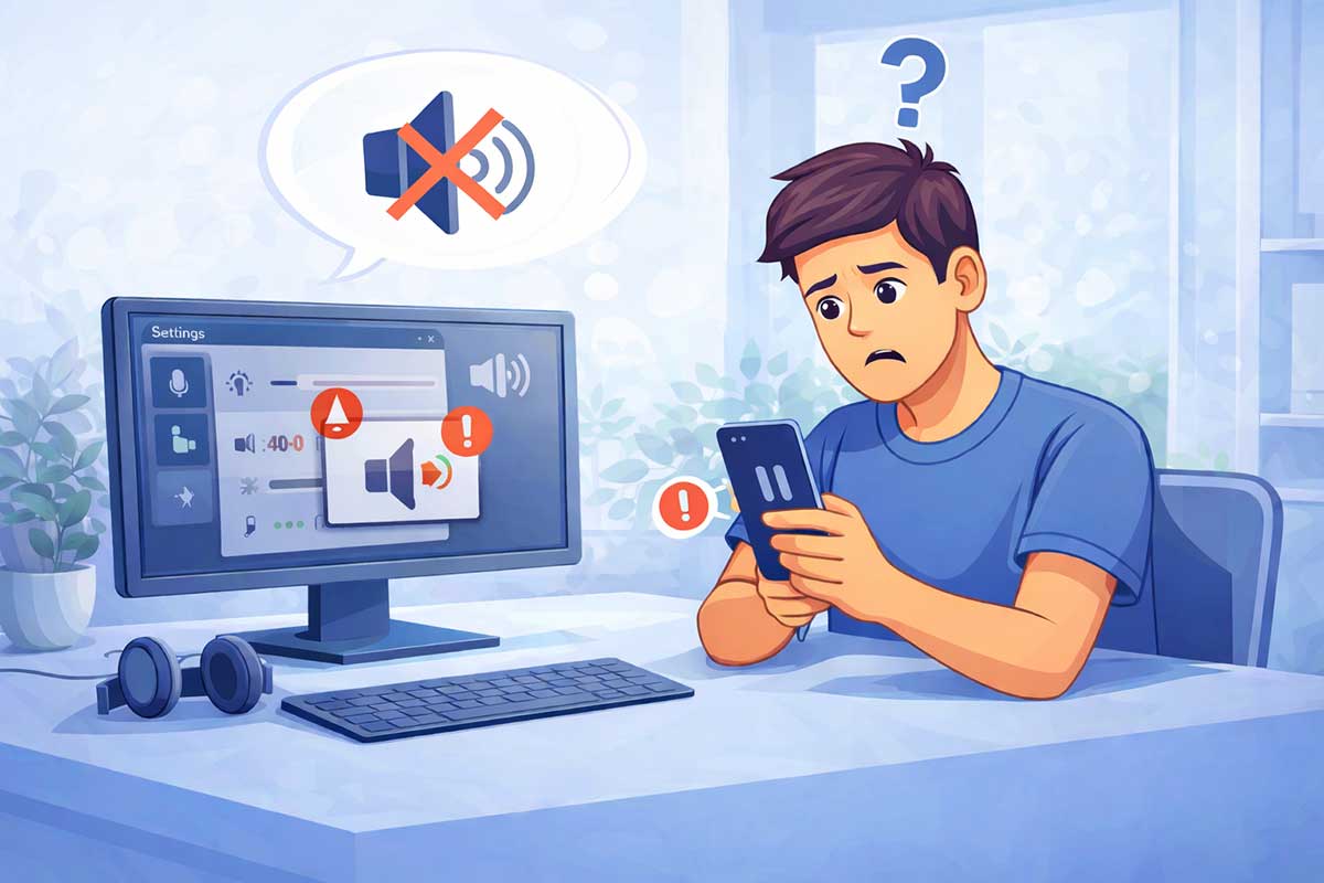 No sound on computer or phone with troubleshooting steps for beginners