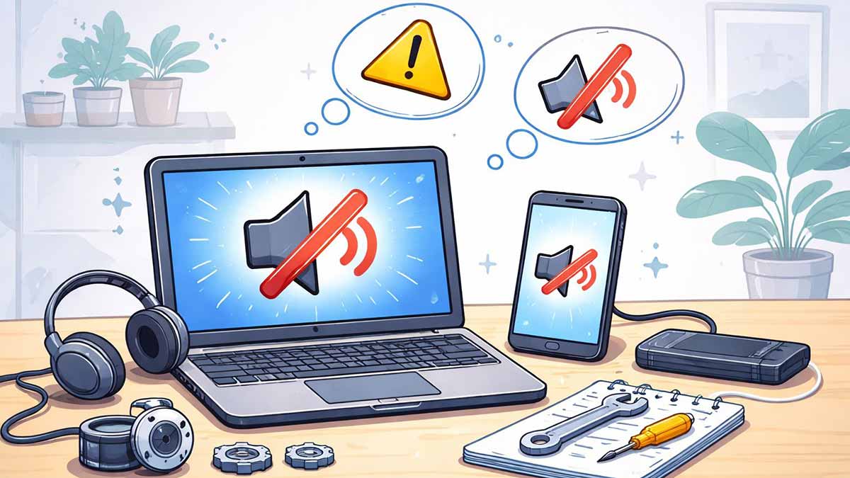 No sound on computer or phone with troubleshooting steps for beginners