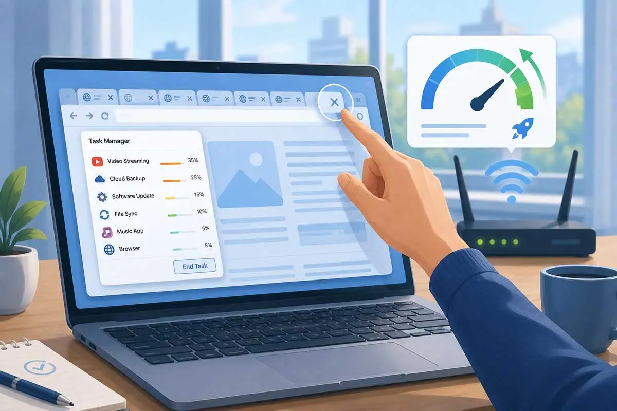 Closing background apps and browser tabs to fix slow internet