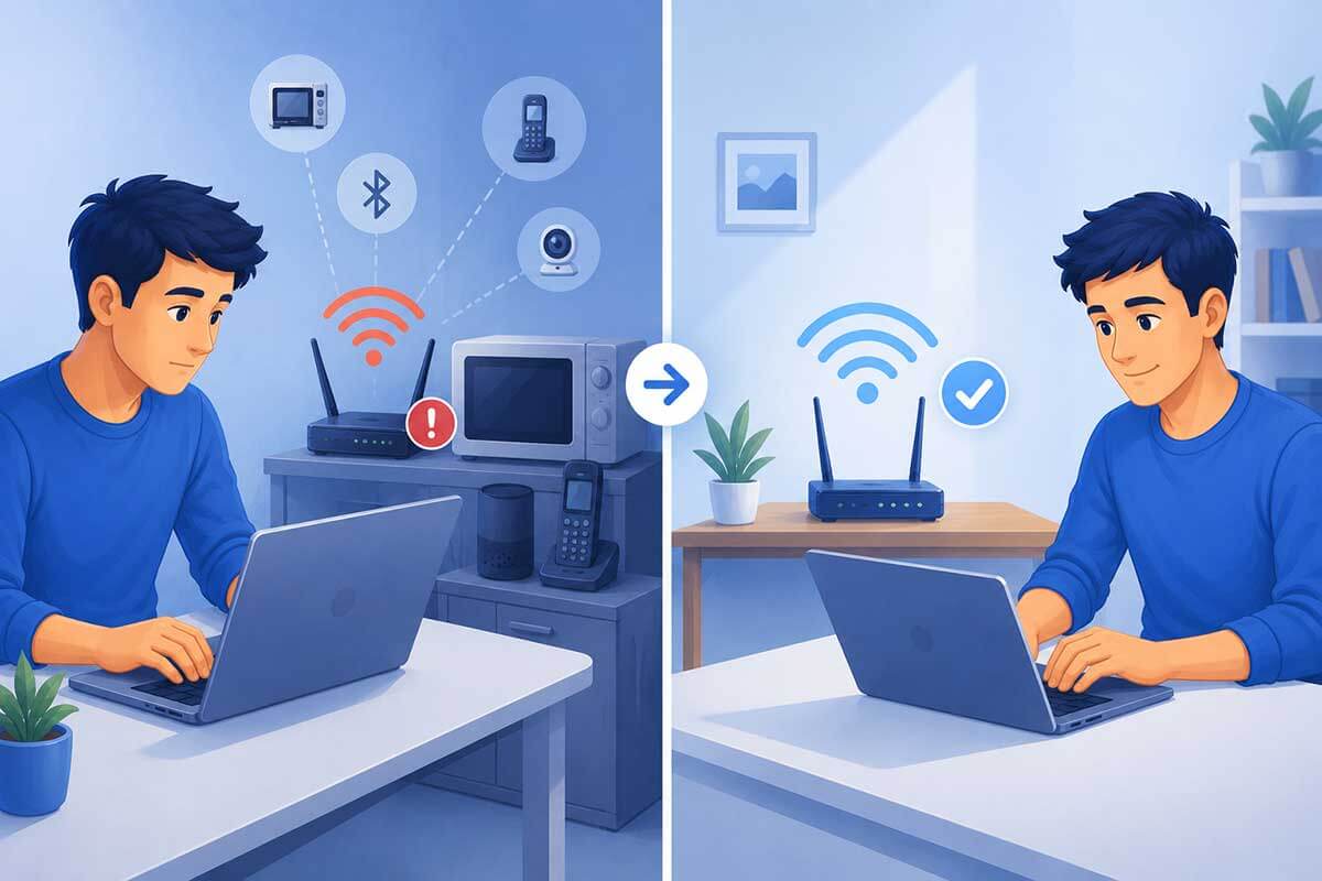 Move Wi-Fi router away from electronic interference for a more stable connection