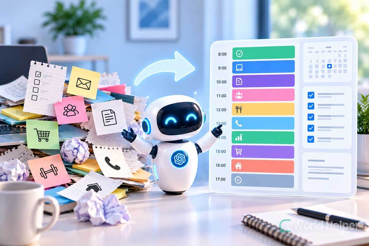 AI organizing a messy task list into a structured daily schedule