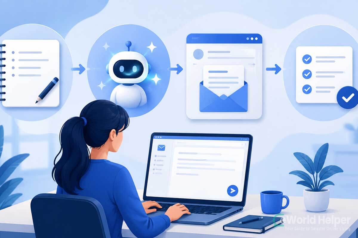 AI email writing process from rough notes to a reviewed email draft