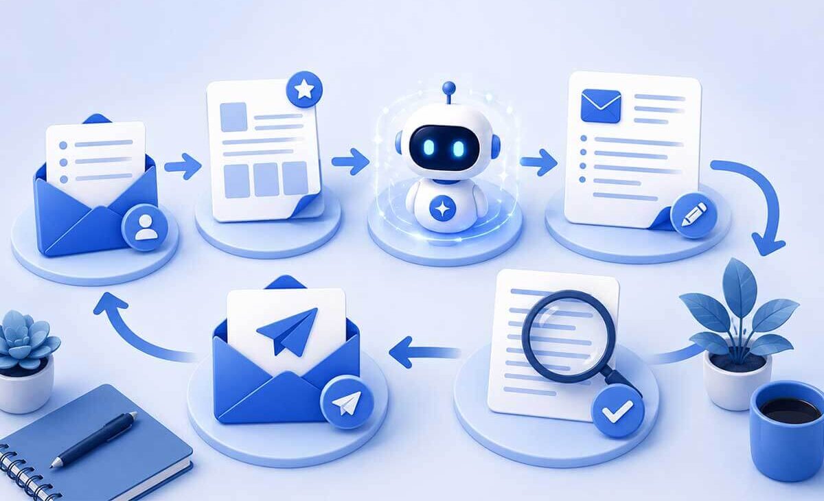 AI email writing process from rough notes to a reviewed email draft