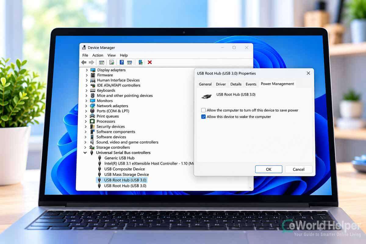 USB Root Hub power management settings in Windows 11 Device Manager